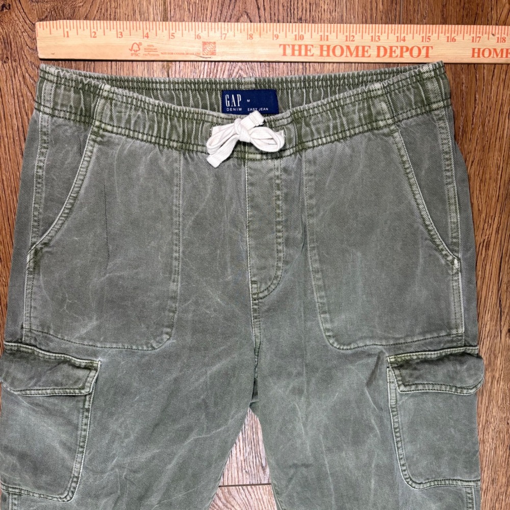 GAP Denim Easy Jean Womens M Olive Green Cargo Pants Relaxed Fit Drawstring - Picture 2 of 11